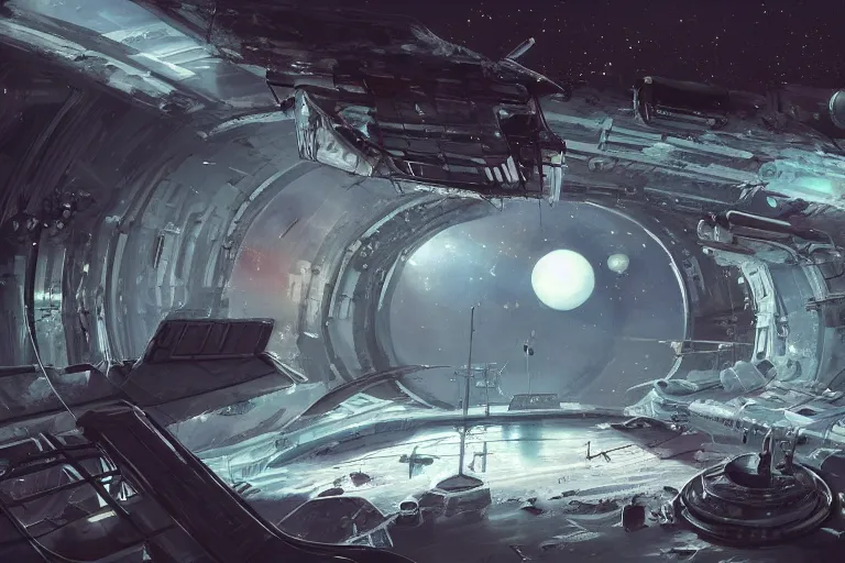 Image similar to A outside view of abandoned space station in the deep space, Trending on artstation.