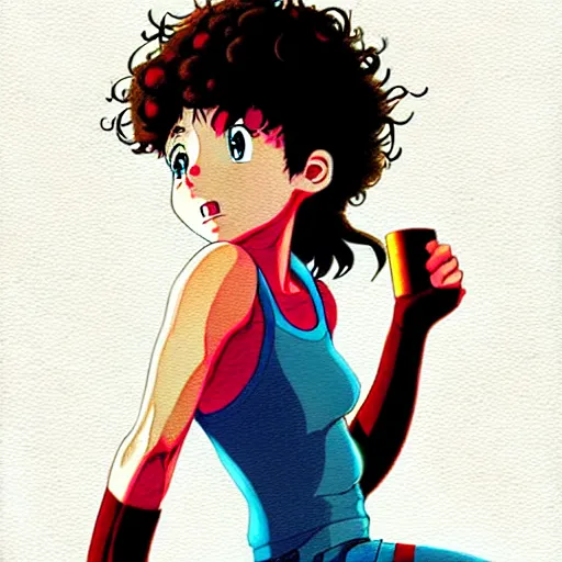 Image similar to flashdance movie, artstation, cartoon, elegant, highly detailed, digital painting, concept art, smooth, sharp focus, illustration, art by studio ghibli