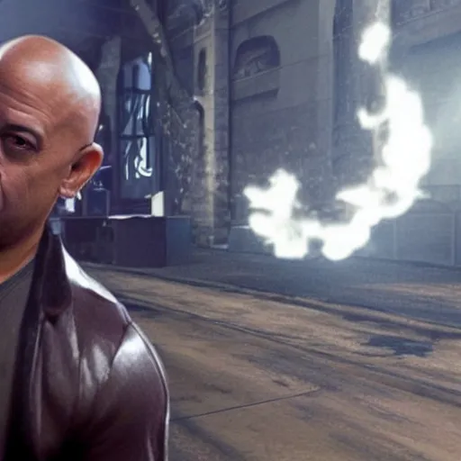 Prompt: vin diesel as a ghost in the video game phasmophobia