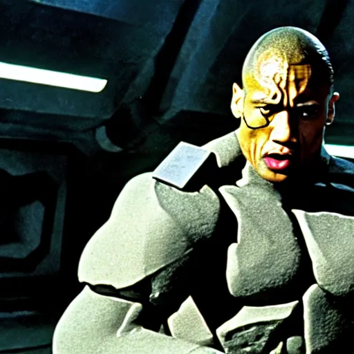 Prompt: the rock as a stone golem, soldier, still from the movie starship troopers