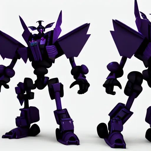 Image similar to goth transformers, 3 d character model, epic, 3 d render, white background, right view, shadows