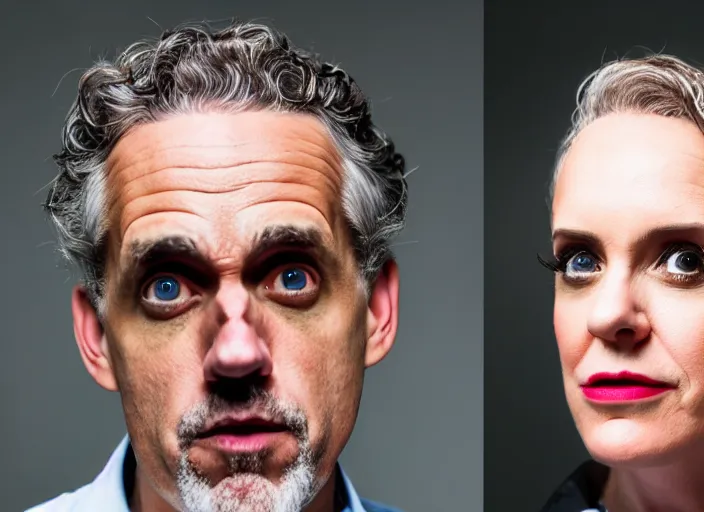 Image similar to dslr photo still of!!!! jordan peterson!!!! dressed as a woman dressed as a woman, 8 k, studio lighting