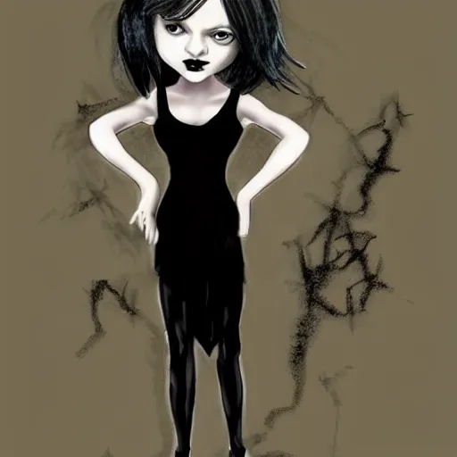 Prompt: goth christina ricci, art by michael miller