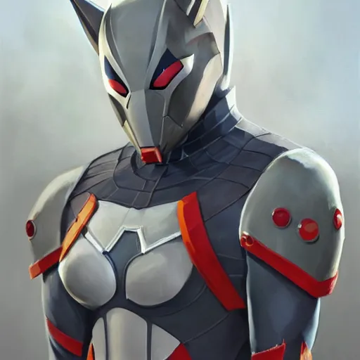 Image similar to greg manchess portrait painting of armored spiderman ultraman grey fox from metal gear cyborg gay japanese - american hybrid as overwatch character, medium shot, asymmetrical, profile picture, organic painting, sunny day, matte painting, bold shapes, hard edges, street art, trending on artstation, by huang guangjian and ail elvgren and sachin teng