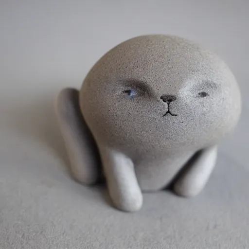 Prompt: medium - shot light grey clay cat, rough, handmade, fingerprints,