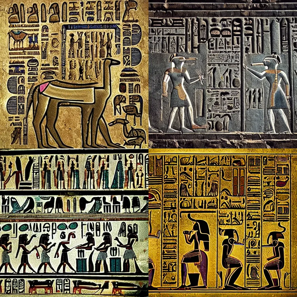 Prompt: ancient Egyptian raccoon hieroglyphics