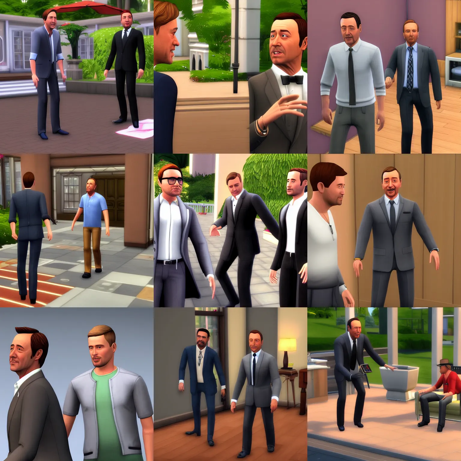 Prompt: kevin spacey pushing brad pitt in the sims 4