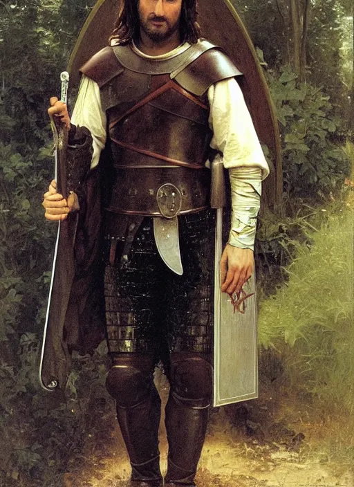 Image similar to aragorn with medieval armour, bouguereau