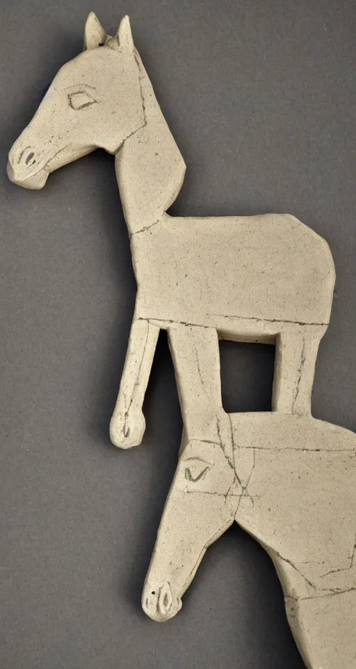 Prompt: horse made of clay, symmetrical