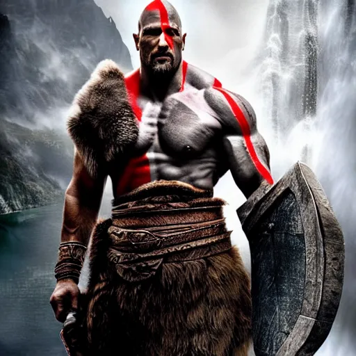 Image similar to Dwayne Johnson as God of war, professional photography