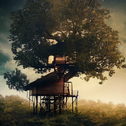 Image similar to tree house, histroric. cinematic, perfect lighting, myitical, giant, highly detailed