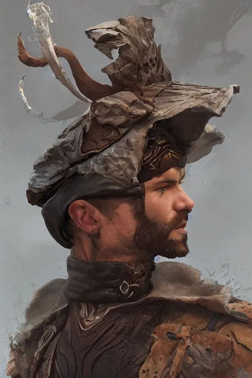 Prompt: portrait of the ranger wearing the epic artifact headgear runic skull cap by artgerm and Craig Mullins, James Jean, Andrey Ryabovichev, Mark Simonetti and Peter Morbacher 16k