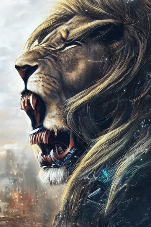 Image similar to Ultra realistic illustration of an lion cyborg, cyberpunk, sci-fi fantasy