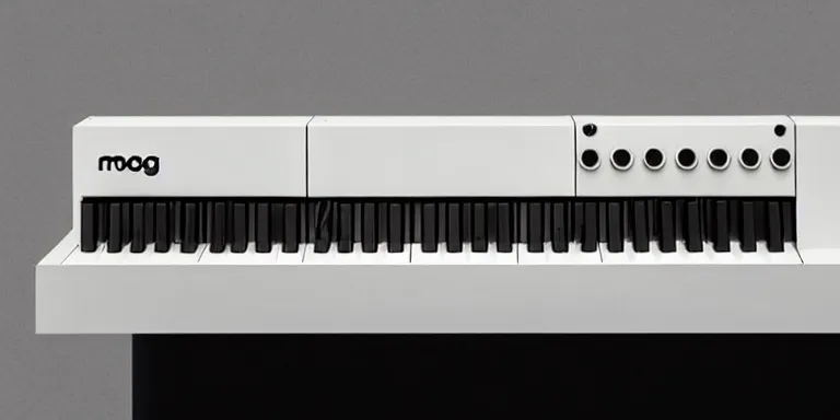 Image similar to dezeen showroom , minimalissimo, archdaily, , teenage engineering moad, mother of all decks, product design concept,product shot of moog melotron synthesizer designed by jony ives, dieter rams, 8k, highly detailed photo