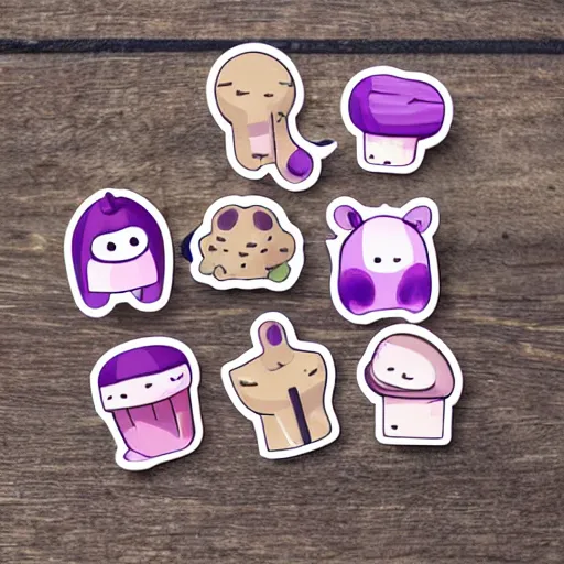 Prompt: cute eggplant sticker set , kawaii