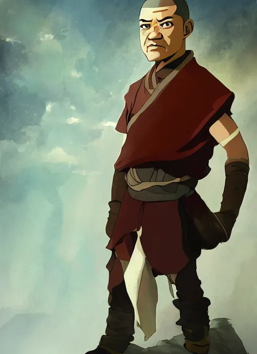 Image similar to Laurence Fishburne in Avatar: the last airbender, designed by Bryan Konietzko, by Greg Rutkowski