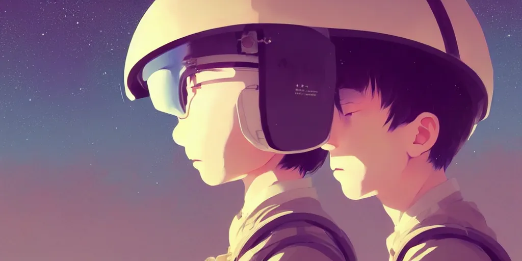 Prompt: 3 d portrait of a boy with astronaut helmets by ilya kuvshinov, cloudy sky background lush landscape ln illustration concept art anime key visual trending pixiv by victo ngai fanbox by greg rutkowski makoto shinkai takashi takeuchi studio ghibli