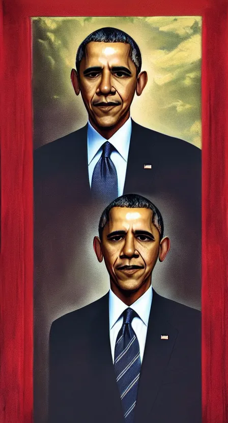 Image similar to portrait of barack obama, artwork by salman toor, cinematic light, atmospheric effects