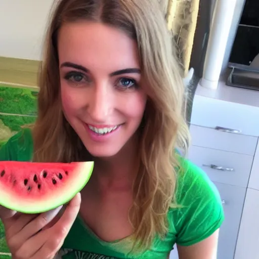 Image similar to twitch streamer sasha eats watermelon seeds