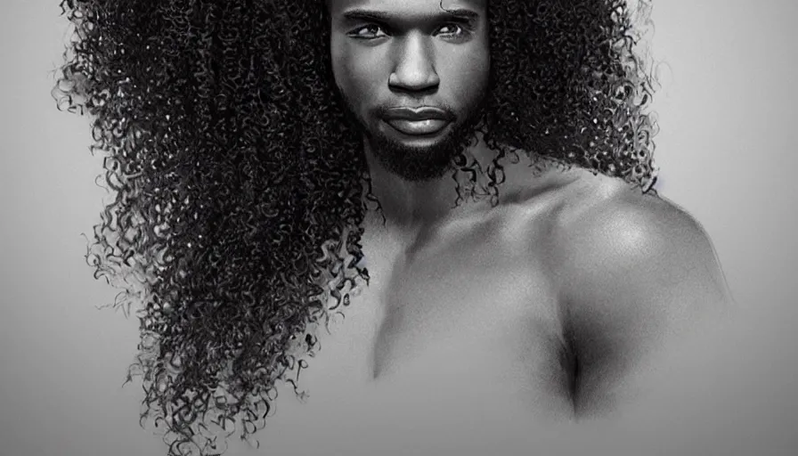 Image similar to A black man with long curly hair, made of candles, beautiful realistic artwork on artstation