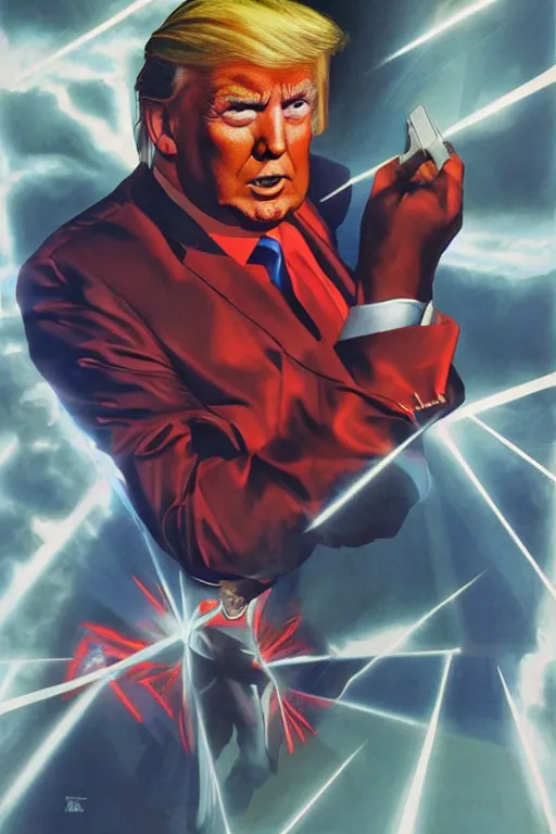 Prompt: trump with laser eyes by alex ross