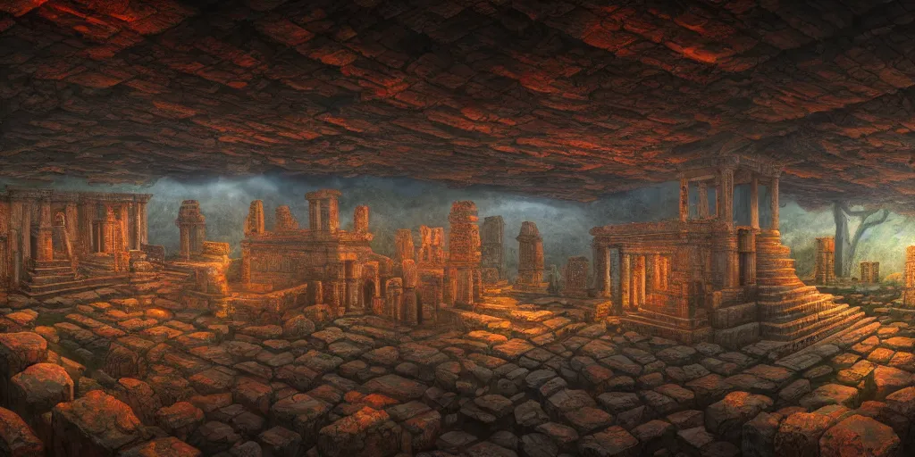 Image similar to an ancient temple made of human flesh, by Naomi Okubo, landscape, dramatic lighting, high contrast colors, panoramic view, as trending on Artstation,