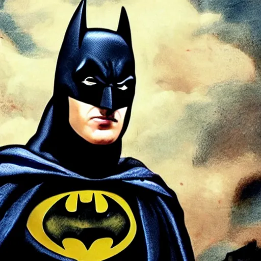 Image similar to still frame from upcoming blockbuster batman film with george washington as batman