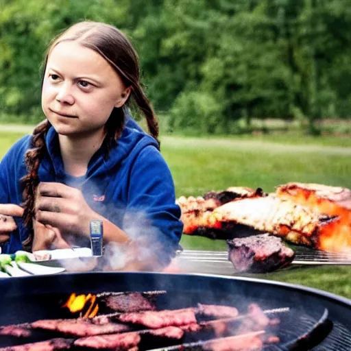 Image similar to photo of greta thunberg having a bbq