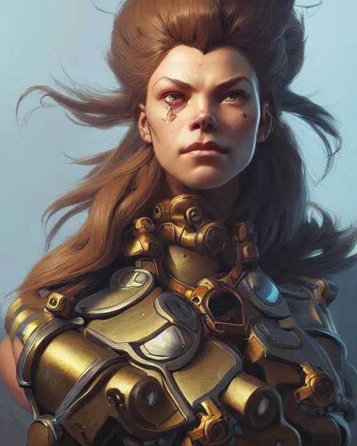 Prompt: brigitte from overwatch, character portrait, concept art, intricate details, highly detailed by greg rutkowski, michael whelan and gustave dore