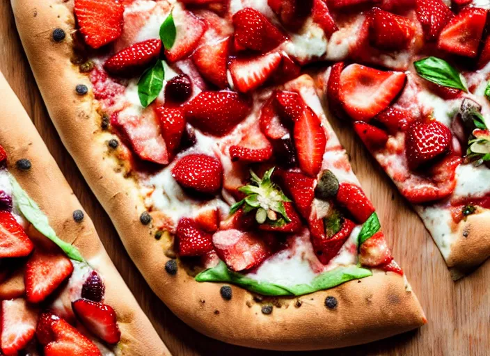 Image similar to mouthwatering New York pizza with strawberries on, food photography