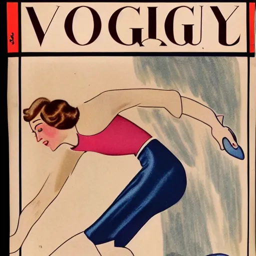 Prompt: a 1 9 2 8 cover of vogue. happy, healthy, beautiful, smiling, young, sporty, glowing danish woman in decent athletic wear. realistic detailed color drawing