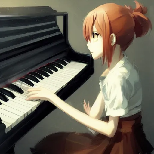 Image similar to anime girl Playing the Piano instrument , digital Art, Greg rutkowski, Trending cinematographic artstation