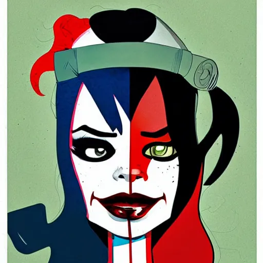 Image similar to Harley Quinn, artwork by Jamie Hewlett,