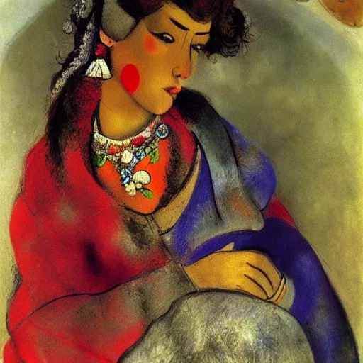 Image similar to portrait of a gipsy women, elegant, highly detailed, digital photography, by chagall,