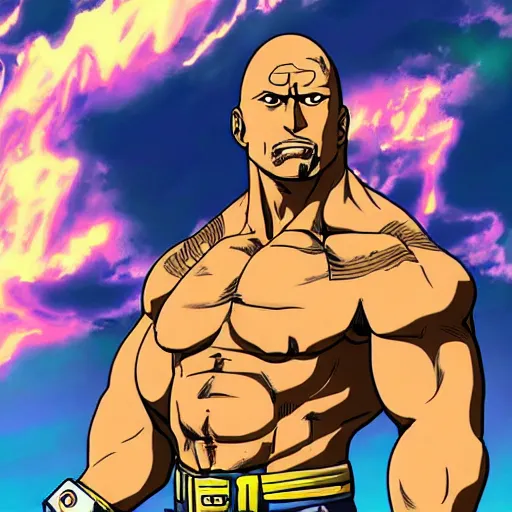 Image similar to Dwayne Johnson in JoJo's bizarre adventure anime style