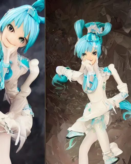 Image similar to Hatsune Miku in wedding outfit by Ruan Jia and Gil Elvgren, fullbody, posing, trending