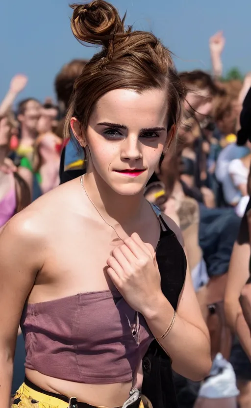 Prompt: Emma Watson at Love Parade 2006, Berlin, Sony a7R IV, symmetric balance, polarizing filter, Photolab, Lightroom, 4K, Dolby Vision, Photography Award