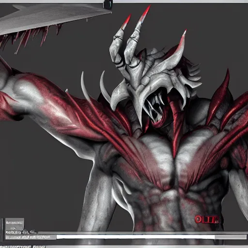 Image similar to post processing ambient occlusion 3 d render of aatrox on the battlefield