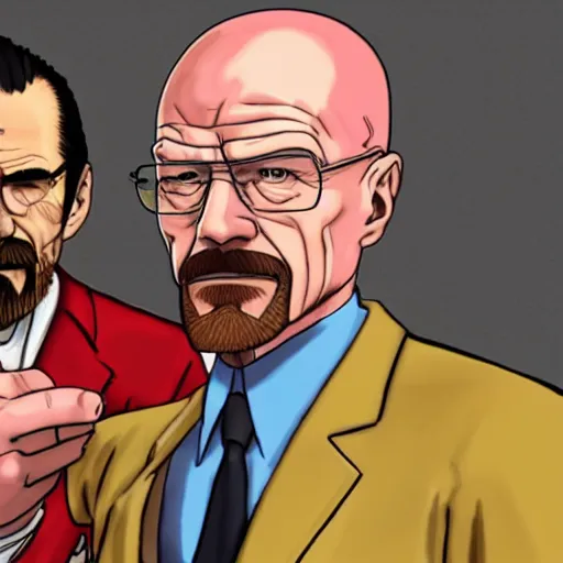 Prompt: walter white doing a selfie with phoenix wright, realistic, cool, nice, beautiful
