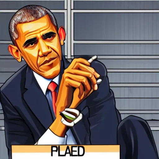 Image similar to obama sitting in a prison cell, in the style of gta loading screens