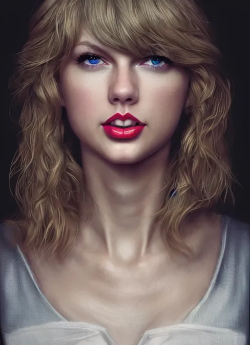 Image similar to taylor swift, au naturel, hyper detailed, digital art, trending in artstation, cinematic lighting, studio quality, smooth render, fluorescent skin, unreal engine 5 rendered, octane rendered, art style by klimt and nixeu and ian sprigger and wlop and krenz cushart