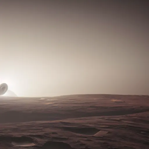 Prompt: two sleek white long spacecraft, over the surface of mars dramatic lighting, highly detailed, photorealistic, cinematic, sci-fi, octane render