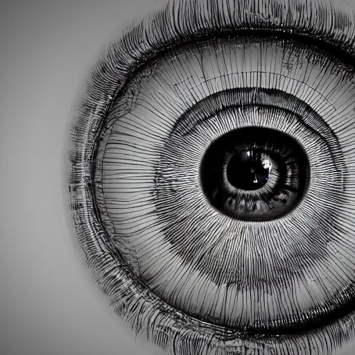 Image similar to heart's eye ( wake up ), in the style of hiroya oku and riyoko ikeda and stanley kubrick, black and white, photorealistic, epic, super technical, 3 d render