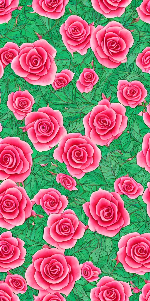 Image similar to seamless pattern of beautiful roses with leaves and throns, colourful, symmetrical, repeating 35mm photography