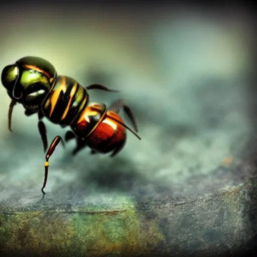 Prompt: Hirō Isono Style Alien Wasp Hornet HDR