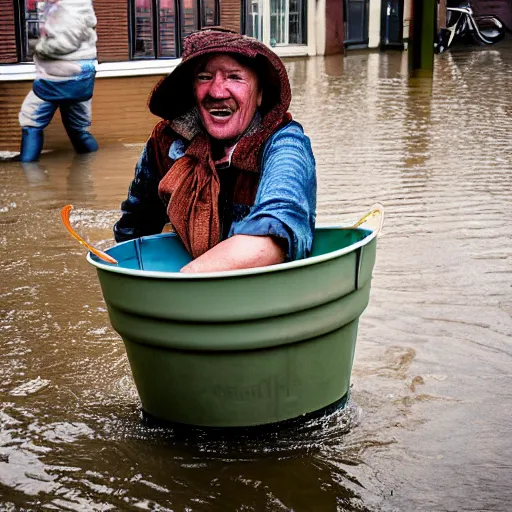 Prompt: closeup potrait of Dutch people with buckets in a flood in Amsterdam, photograph, natural light, sharp, detailed face, magazine, press, photo, Steve McCurry, David Lazar, Canon, Nikon, focus