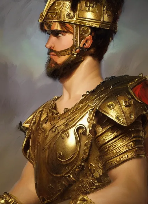 Image similar to portrait of an ancient roman character in incredible rich ornate armor, by ilya kuvshinov, by thomas lawrence, by bayard wu, trending on artstation, masterpiece