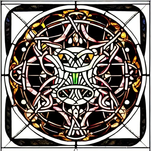 Prompt: “ allomancy symbols from mistborn in stained glass art nouveau style ”
