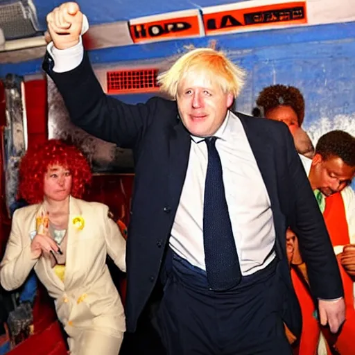 Prompt: boris johnson at a discotheque, afro, hd
