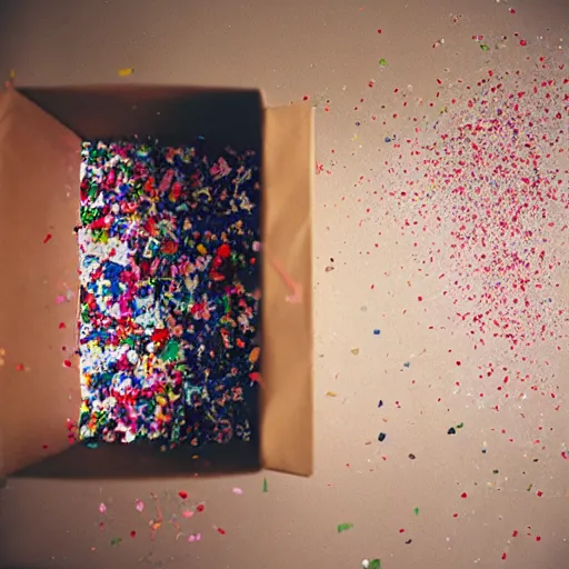 Image similar to kodak portra 4 0 0, flickr photograph destroy lonely emerging out from a gift box with confetti explosion